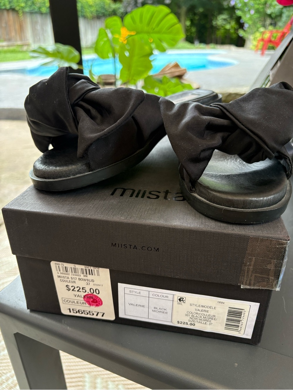 Miista Black Knotted Womens Slides, size 7